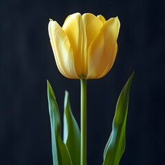 Naklejka premium Yellow Tulip Flower on a Black Background - Illustration