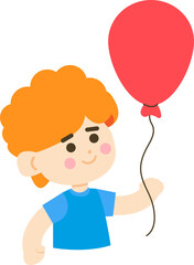 Illustration of a child holding a red balloon, simple and colorful design.
