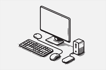 A computer line art on the white background