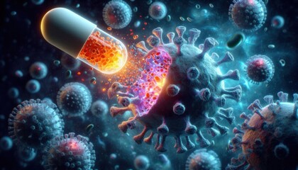 Fototapeta premium Medical Marvels: How Pills Release Active Compounds to Eradicate Harmful Pathogens and Infections.