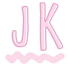 Obraz premium Illustration of JK letters in light pink for font, typography, text, message, girl's power, women empowerment, sticker, campaign badge, card, print, brooch, cute patches, alphabets, name design