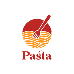 Pasta logo design vector illustration template delicious spaghetti in circle