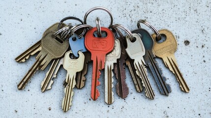 A bunch of different keys on a keychain, with each key representing a different type of lock or door.