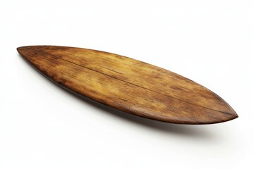 Obraz premium Wooden surfboard against white backdrop