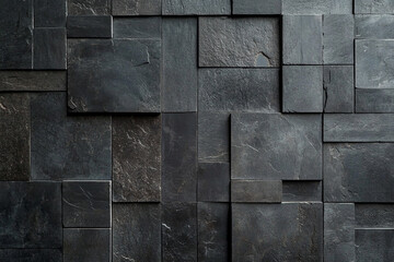 Dark gray slate wall cladding background, the texture of a natural stone panel for interior or exterior decoration.