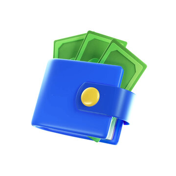 wallet with money inside. 3d render for business and online shop. isolated and 3d vector icon illustration.