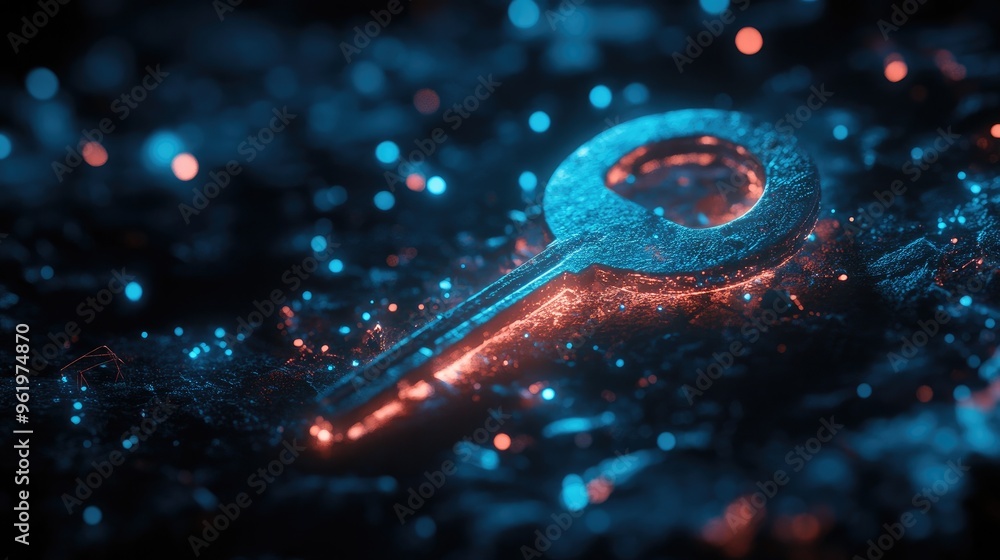 Aufkleber a futuristic, glowing key floating in a virtual space, representing access to digital realms.