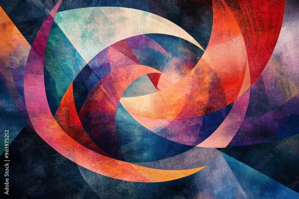 Poster colorful abstract swirls create a dynamic composition, blending vibrant hues and forms for an eye-ca