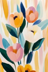 flowers painted wall teal orange color favorite princess tulips expressive sharp cute flutter