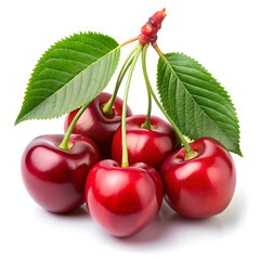 Cherries in branch with isolated in white background