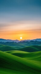 Fototapeta premium Sunrise over Rolling Green Hills.