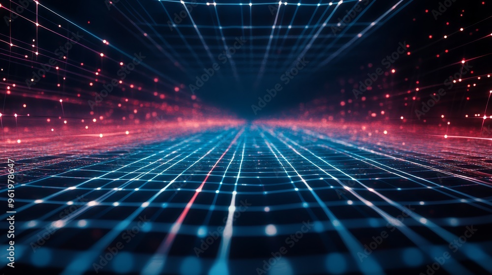 Poster abstract network grid background with glowing lights