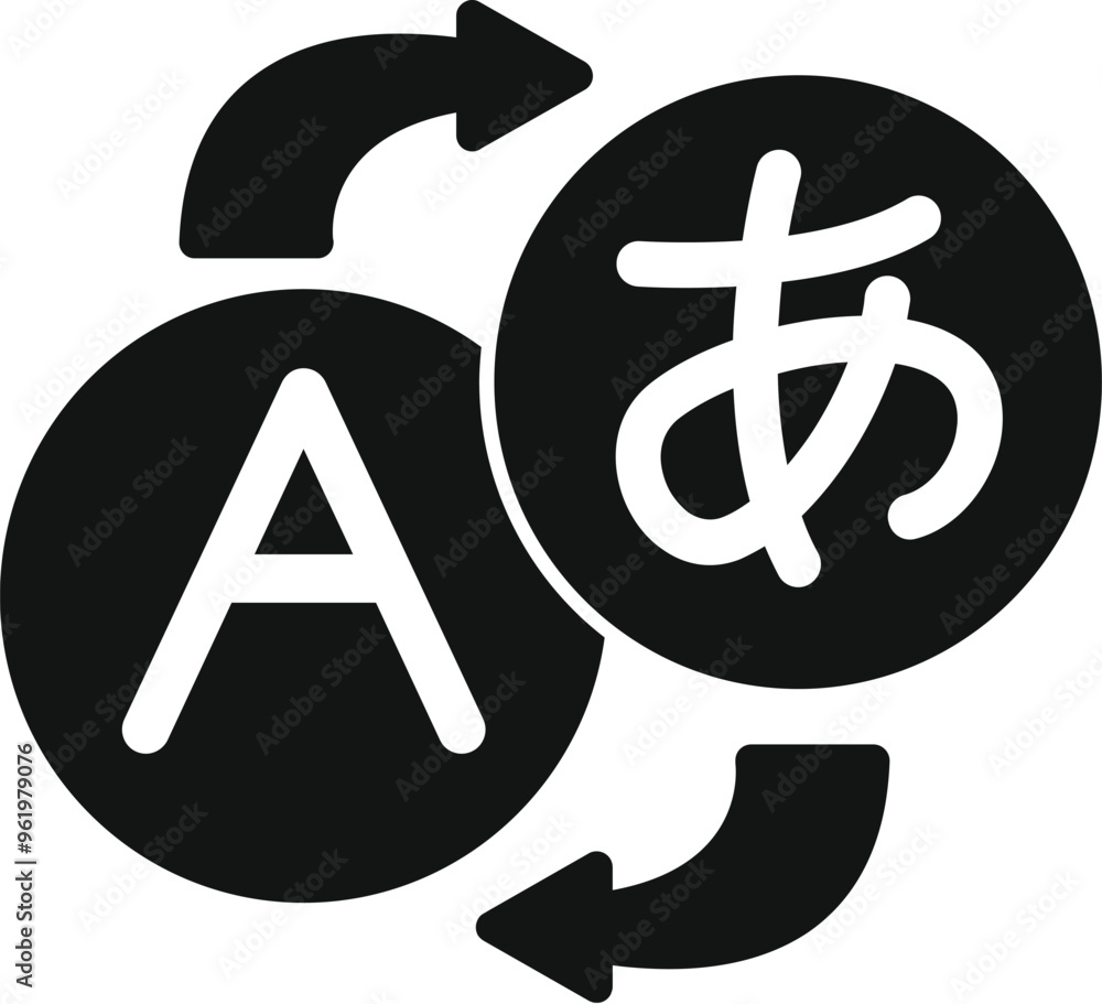 Sticker simple vector glyph icon representing the concept of language translation from english to japanese