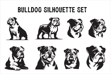 Bulldog silhouette vector isolated. Bulldog Vector set. Bulldog vesctor illustration.