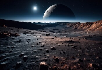 dramatic illumination intricate lunar surface details showcasing textures under moonlight, astronomy, celestial, night, sky, craters, valleys, shadows