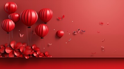 Obraz premium red ballons on red background presentation template.
