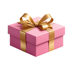 Obraz premium pink gift box with golden ribbon bow isolated on transparent background