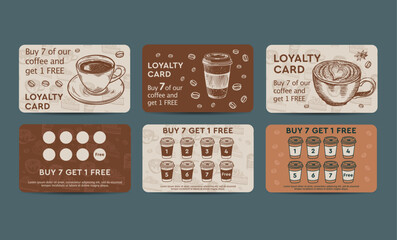 Bonus card coffee hand drawn style, vector.	
