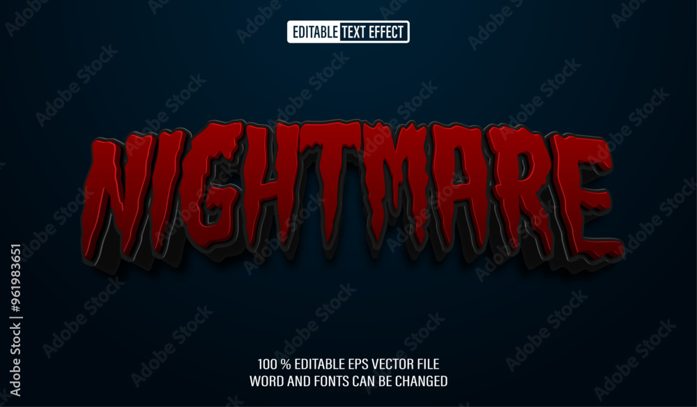Poster editable 3d text style effect - nightmare halloween text effect template