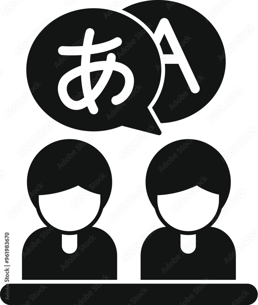 Poster two students are learning a foreign language in class, practicing their speaking and listening skill
