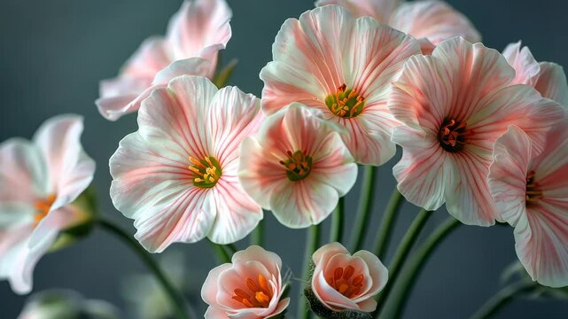 Discover the beauty of white pink primula flowers blooming indoors in springtime sunlight