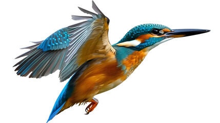 Majestic Kingfisher in Flight Isolated on White Background