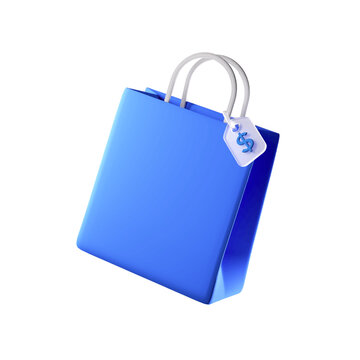 blue shopping bag. 3d render for business and online shop. isolated and 3d vector icon illustration.