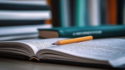 A close-up of a textbook and notebook on a desk, with a pencil resting on the pages, symbolizing focused study time