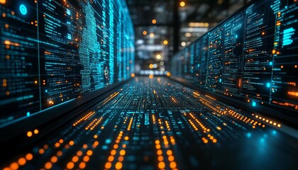 BPM Integration in a Digital Ecosystem, digital cityscape with various skyscrapers representing different business functions,