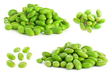 Fresh green soy beans isolated on white
