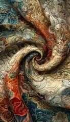 Fototapeta premium Intricate Fabric Weaving a Tale of Elegance in a Vintage Atelier on a Rainy Afternoon with Rich Textures and Soft Hues