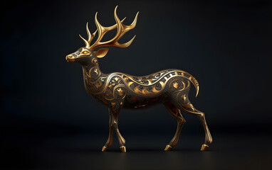 Fototapeta premium Golden deer with ornament on dark background