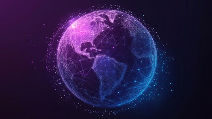 Obraz premium Metaverse digital sphere. Abstract blue-purple globe in low poly. Polygonal wireframe vector illustration. Geometric background