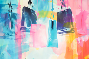 Shopping bags with text Black Friday on colorful background