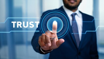 Businessman Adjusting Trust Level Dial for Optimal Business Partnerships and Financial Confidence with Trustworthy Collaboration in Professional Setting