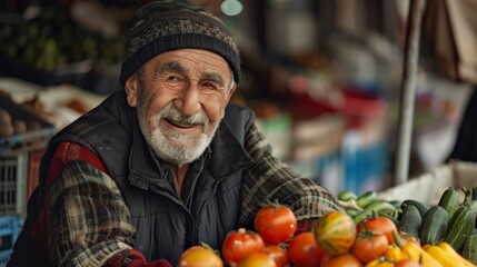 close-up portrait of a market merchant in Turkey selling vegetables on street market. our days