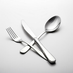 Silver cutlery kitchenware with spoon fork knife isolated in white background