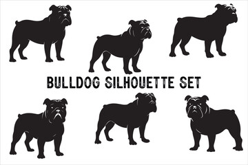 Bulldog silhouette vector isolated. Bulldog Vector set. Bulldog vesctor illustration.