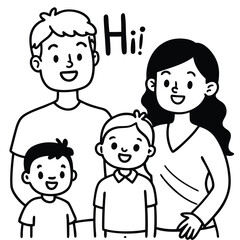 Character happy family greeting say Hi Hello
