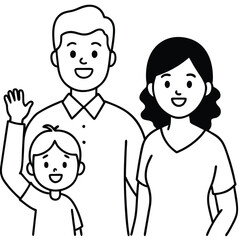 Obraz premium Character happy family greeting say Hi Hello