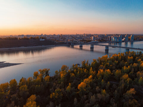 Aerial shot of view to Barnaul city.