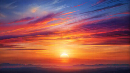 Fototapeta premium Vibrant sunset over rolling hills with colorful clouds in beautiful digital art style copy space 