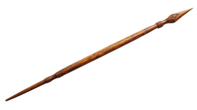 Wooden spear isolated on transparent or white background 