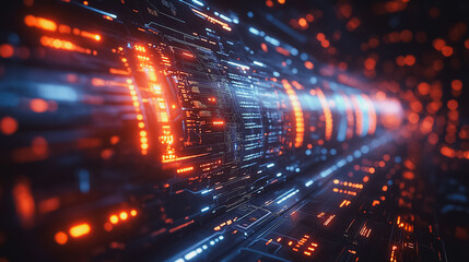 Technology: Futuristic digital interface with holographic elements, tech innovation