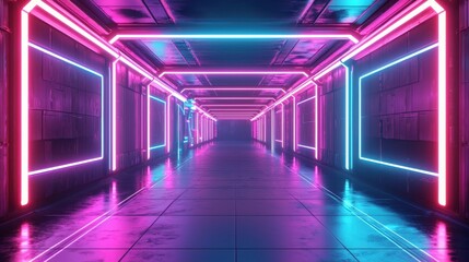 Cyberpunk Futuristic Wall with Glowing Empty Space and Neon Lights
