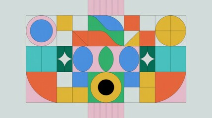 Geometric shapes pattern. Colorful abstract pattern with geometric shapes, circles, squares, and triangles. Modern design for branding, website, or social media.