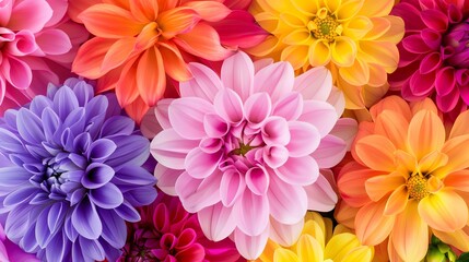 A vibrant display of colorful flowers showcasing intricate petals and stunning hues in a lively arrangement.