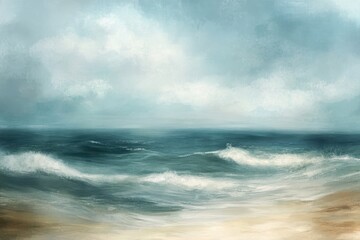 Fototapeta premium A Blue Sky Over a Calm Sea and Sandy Beach