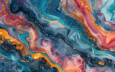 Obraz premium Abstract Art with Golden Swirls and Vibrant Colors