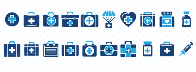 emergency medical box icon set medkit safety aid medicine case vector illustration collection medic rescue treatment symbol design